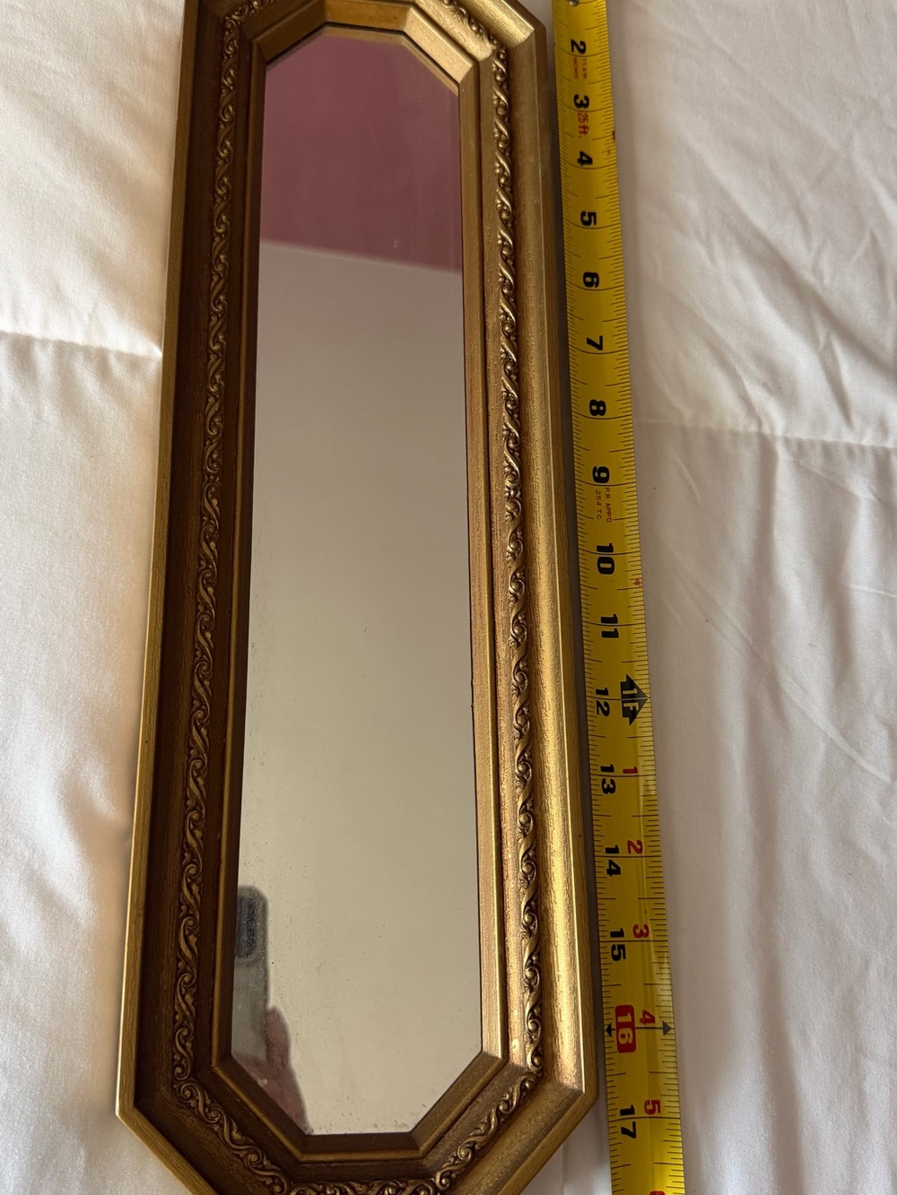 Vintage Gold Ornate Elongated Octagon Narrow Wall Mirror - Picture 5 of 5